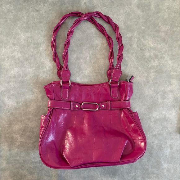 fuschia faux croc leather shoulder tote bag - Picture 6 of 14